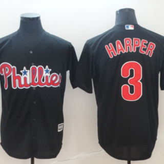 Men's Philadelphia Phillies #3 Bryce Harper Black Cool Base Stitched Jersey