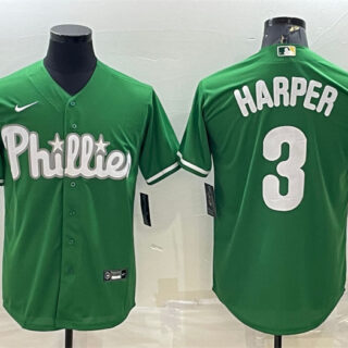 Men's Philadelphia Phillies #3 Bryce Harper Green Cool Base Stitched Baseball Jersey