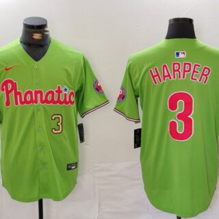 Men's Philadelphia Phillies #3 Bryce Harper Green With Patch Stitched Jerseys