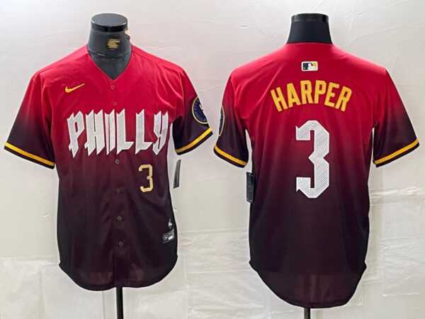 Men's Philadelphia Phillies #3 Bryce Harper Red 2024 City Connect Limited Stitched Jersey