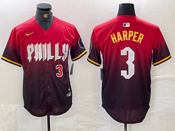 Men's Philadelphia Phillies #3 Bryce Harper Red 2024 City Connect Limited Stitched Jersey