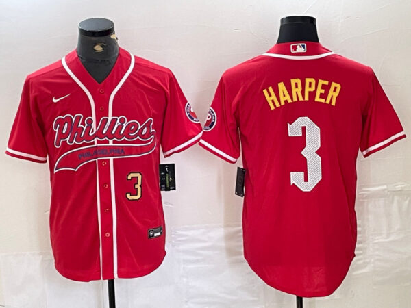 Men's Philadelphia Phillies #3 Bryce Harper Red 2024 City Connect Stitched Jersey