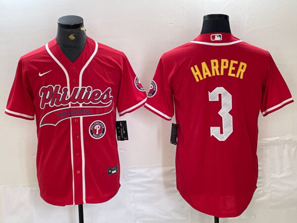 Men's Philadelphia Phillies #3 Bryce Harper Red 2024 City Connect Stitched Jersey