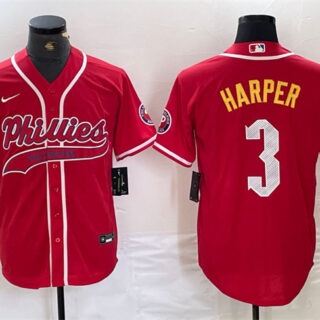 Men's Philadelphia Phillies #3 Bryce Harper Red 2024 City Connect Stitched Jersey