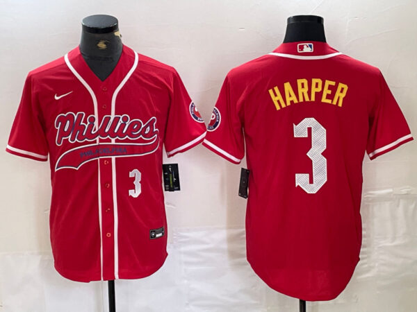 Men's Philadelphia Phillies #3 Bryce Harper Red 2024 City Connect Stitched Jersey
