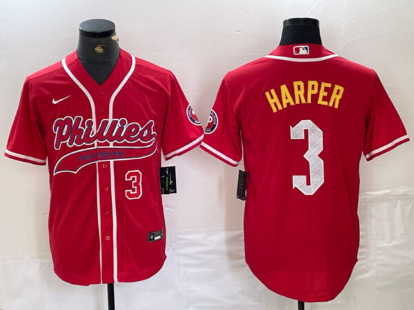 Men's Philadelphia Phillies #3 Bryce Harper Red 2024 City Connect Stitched Jersey