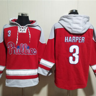 Men's Philadelphia Phillies #3 Bryce Harper Red Ageless Must-Have Lace-Up Pullover Hoodie