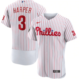 Men's Philadelphia Phillies #3 Bryce Harper White 2022 World Series Flex Base Stitched Baseball Jersey