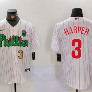 Men's Philadelphia Phillies #3 Bryce Harper White Green Cool Base Stitched Jerseys
