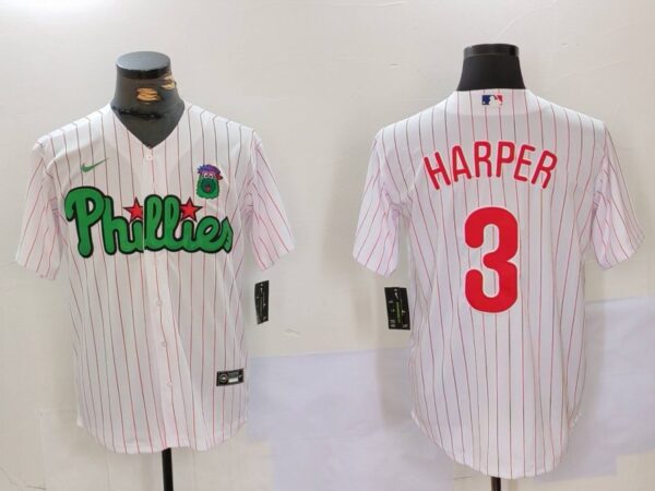 Men's Philadelphia Phillies #3 Bryce Harper White Green Cool Base Stitched Jerseys