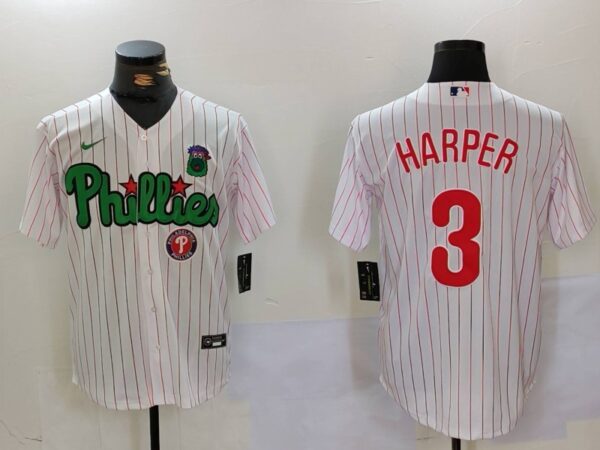 Men's Philadelphia Phillies #3 Bryce Harper White Green Cool Base Stitched Jerseys