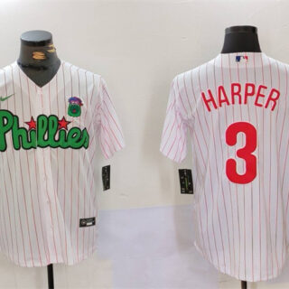 Men's Philadelphia Phillies #3 Bryce Harper White Green Cool Base Stitched Jersey