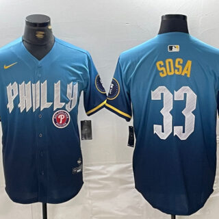 Men's Philadelphia Phillies #33 Edmundo Sosa Blue 2024 City Connect Limited Stitched Jerseys