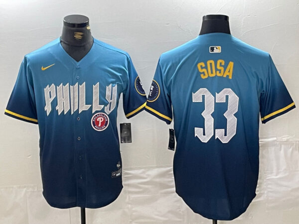 Men's Philadelphia Phillies #33 Edmundo Sosa Blue 2024 City Connect Limited Stitched Jerseys