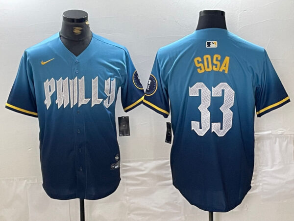 Men's Philadelphia Phillies #33 Edmundo Sosa Blue 2024 City Connect Limited Stitched Jerseys