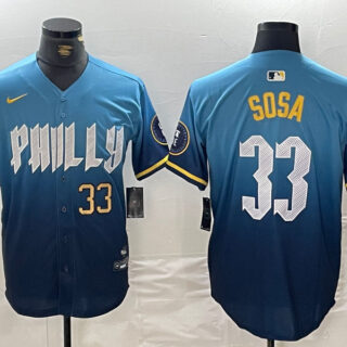 Men's Philadelphia Phillies #33 Edmundo Sosa Blue 2024 City Connect Limited Stitched Jerseys