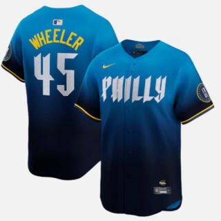 Men's Philadelphia Phillies #45 Zack Wheeler Blue 2024 City Connect Limited Stitched Jersey