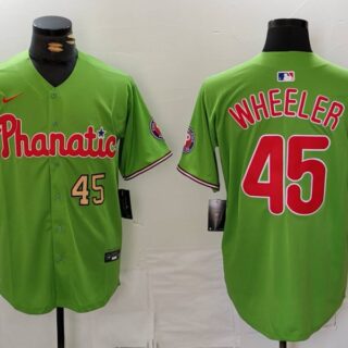 Men's Philadelphia Phillies #45 Zack Wheeler Green With Patch Stitched Jerseys