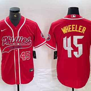 Men's Philadelphia Phillies #45 Zack Wheeler Red 2024 City Connect Limited Stitched Baseball Jersey
