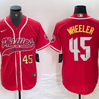 Men's Philadelphia Phillies #45 Zack Wheeler Red 2024 City Connect Limited Stitched Baseball Jersey