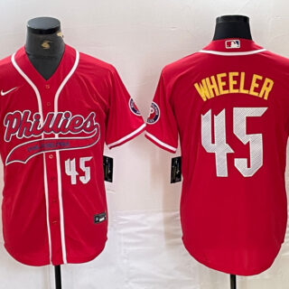 Men's Philadelphia Phillies #45 Zack Wheeler Red 2024 City Connect Limited Stitched Baseball Jersey