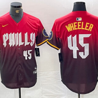 Men's Philadelphia Phillies #45 Zack Wheeler Red 2024 City Connect Limited Stitched Jersey