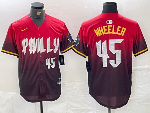 Men's Philadelphia Phillies #45 Zack Wheeler Red 2024 City Connect Limited Stitched Jersey
