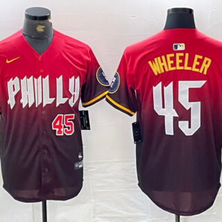 Men's Philadelphia Phillies #45 Zack Wheeler Red 2024 City Connect Limited Stitched Jersey