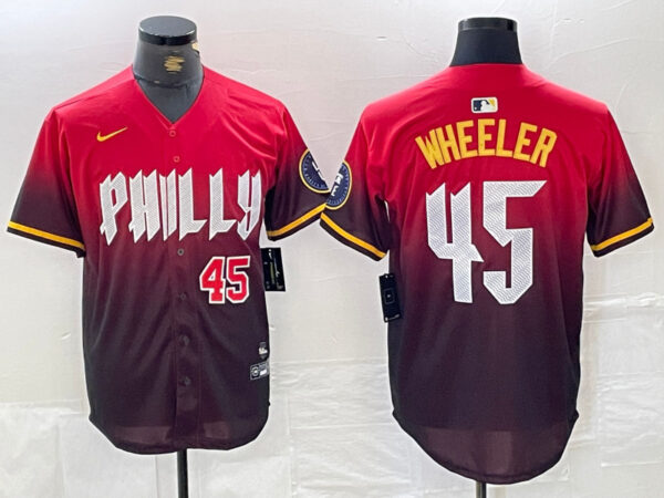 Men's Philadelphia Phillies #45 Zack Wheeler Red 2024 City Connect Limited Stitched Jersey