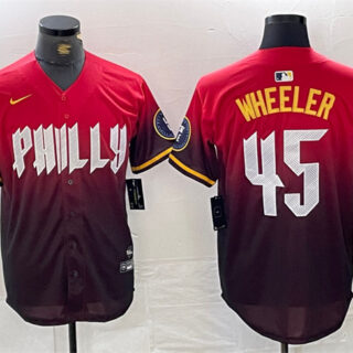 Men's Philadelphia Phillies #45 Zack Wheeler Red 2024 City Connect Limited Stitched Jersey