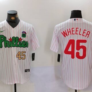 Men's Philadelphia Phillies #45 Zack Wheeler White Green Cool Base Stitched Jerseys