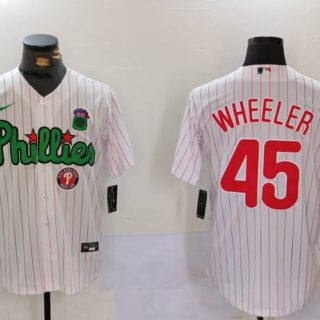 Men's Philadelphia Phillies #45 Zack Wheeler White Green Cool Base Stitched Jerseys