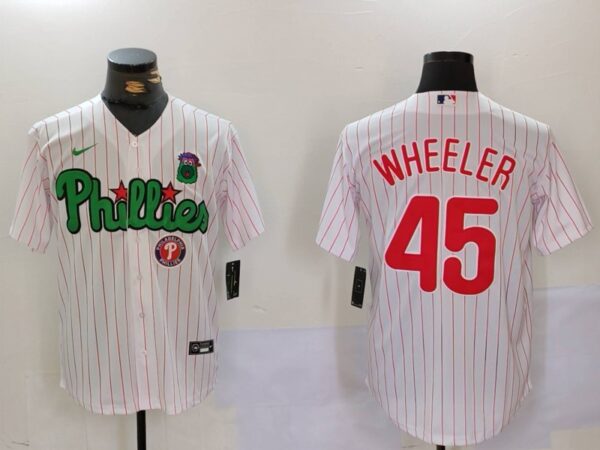 Men's Philadelphia Phillies #45 Zack Wheeler White Green Cool Base Stitched Jerseys