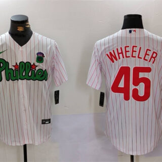 Men's Philadelphia Phillies #45 Zack Wheeler White Green Cool Base Stitched Jersey