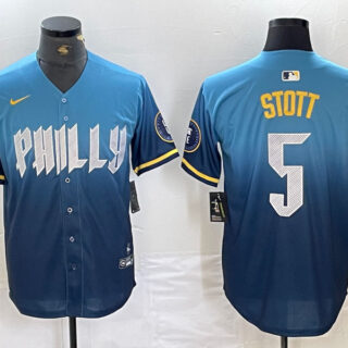 Men's Philadelphia Phillies #5 Bryson Stott Blue 2024 City Connect Limited Stitched Jersey