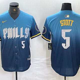 Men's Philadelphia Phillies #5 Bryson Stott Blue 2024 City Connect Limited Stitched Jersey