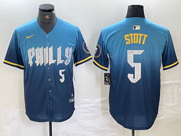 Men's Philadelphia Phillies #5 Bryson Stott Blue 2024 City Connect Limited Stitched Jersey