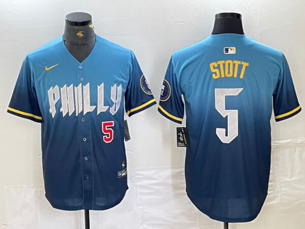 Men's Philadelphia Phillies #5 Bryson Stott Blue 2024 City Connect Limited Stitched Jersey