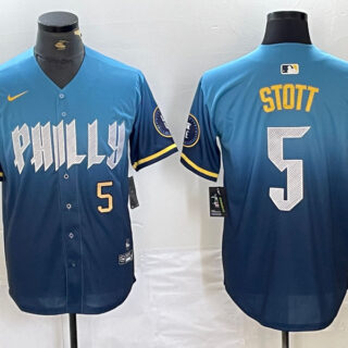 Men's Philadelphia Phillies #5 Bryson Stott Blue 2024 City Connect Limited Stitched Jersey