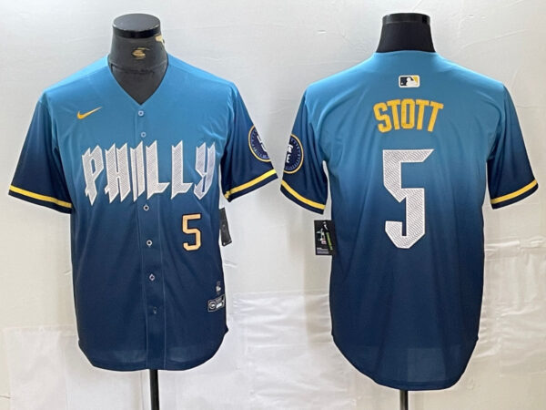 Men's Philadelphia Phillies #5 Bryson Stott Blue 2024 City Connect Limited Stitched Jersey