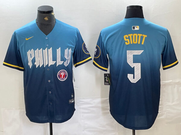 Men's Philadelphia Phillies #5 Bryson Stott Blue 2024 City Connect Limited Stitched Jersey