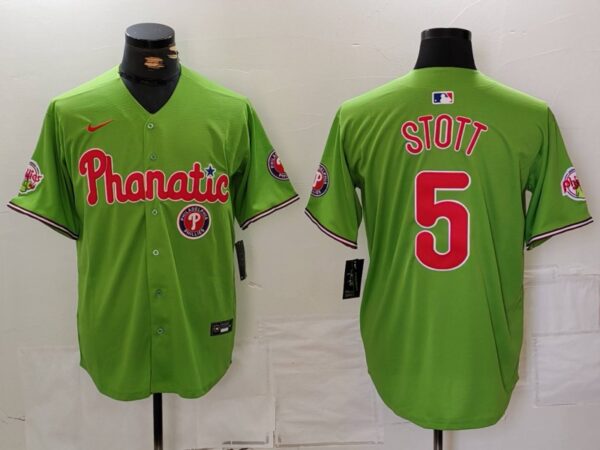 Men's Philadelphia Phillies #5 Bryson Stott Green With Patch Stitched Jerseys