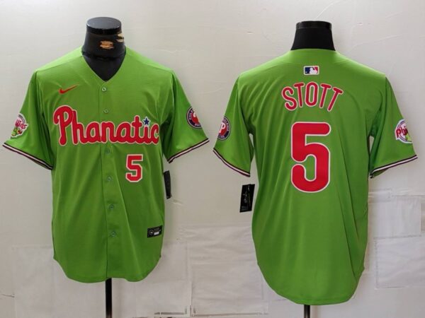 Men's Philadelphia Phillies #5 Bryson Stott Green With Patch Stitched Jerseys