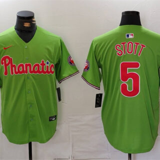 Men's Philadelphia Phillies #5 Bryson Stott Green With Patch Stitched Jersey