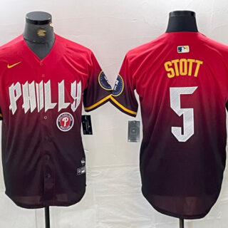 Men's Philadelphia Phillies #5 Bryson Stott Red 2024 City Connect Limited Stitched Jersey