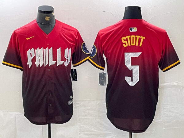 Men's Philadelphia Phillies #5 Bryson Stott Red 2024 City Connect Limited Stitched Jersey