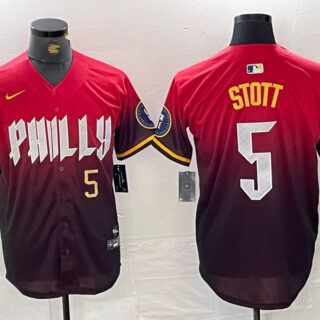 Men's Philadelphia Phillies #5 Bryson Stott Red 2024 City Connect Limited Stitched Jersey