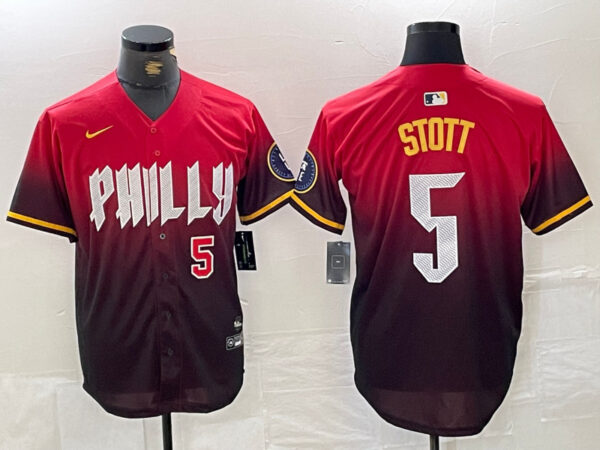 Men's Philadelphia Phillies #5 Bryson Stott Red 2024 City Connect Limited Stitched Jersey
