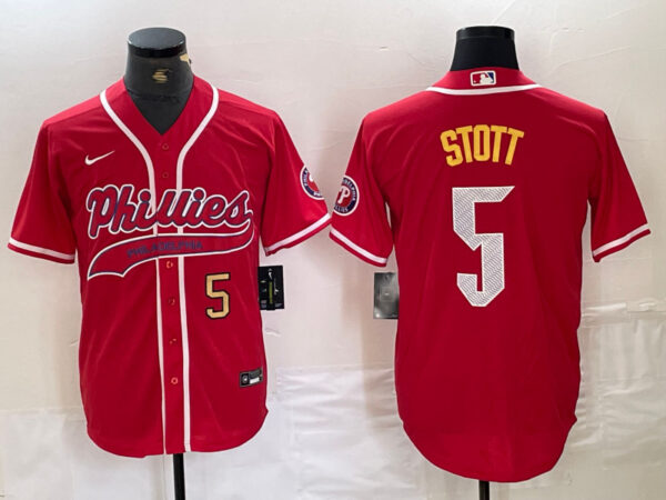 Men's Philadelphia Phillies #5 Bryson Stott Red 2024 City Connect Stitched Jersey