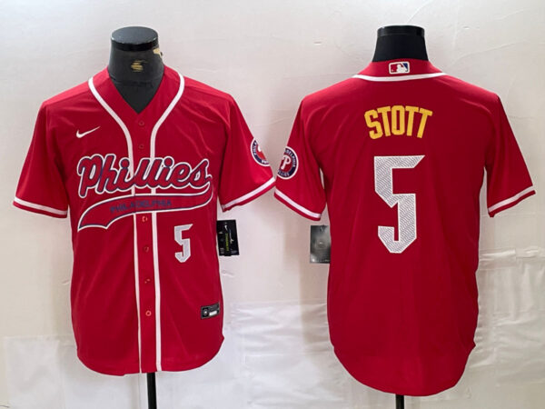 Men's Philadelphia Phillies #5 Bryson Stott Red 2024 City Connect Stitched Jersey